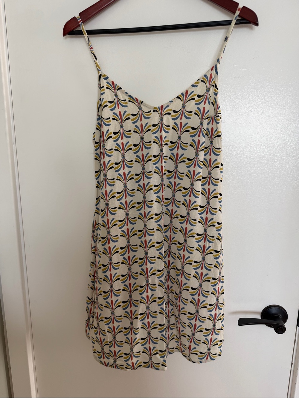 RVCA Cream Mini Slip Dress with Multicolor Geometric Motif